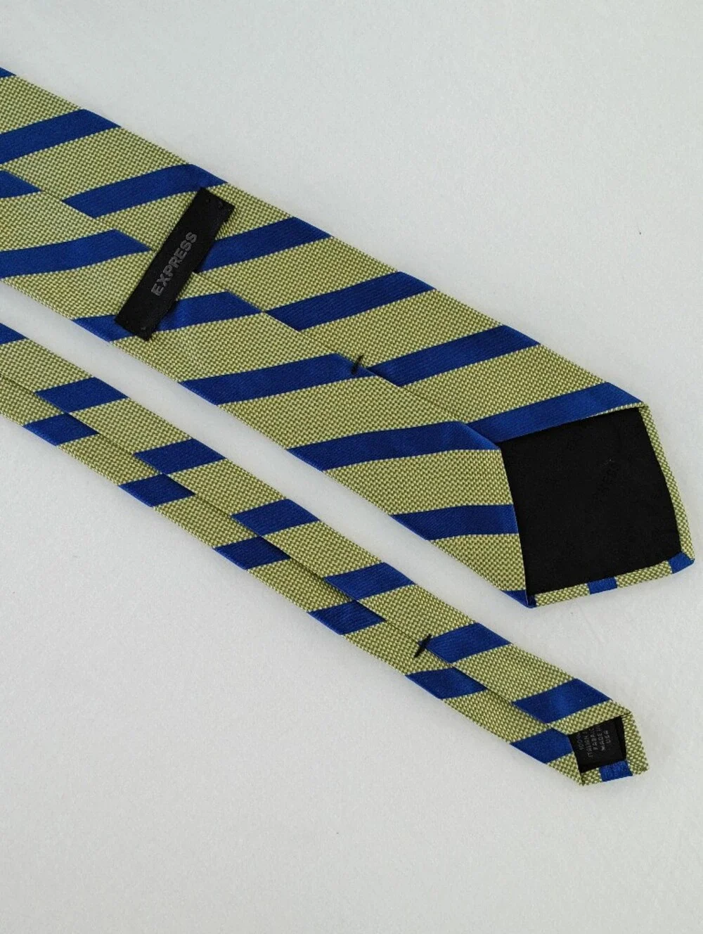 Vintage Express Tie Blue Olive Green Diagonal Stripe Repp Italian Silk Made USA